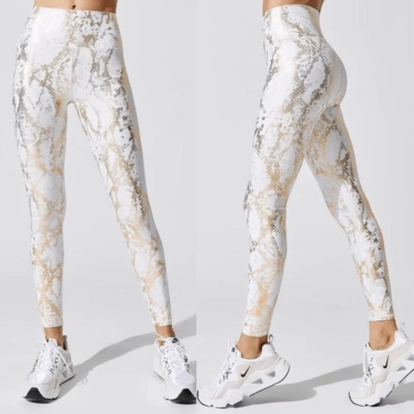 Carbon38 Metallic Gold and White Snake Print Leggings - Picture 1 of 6